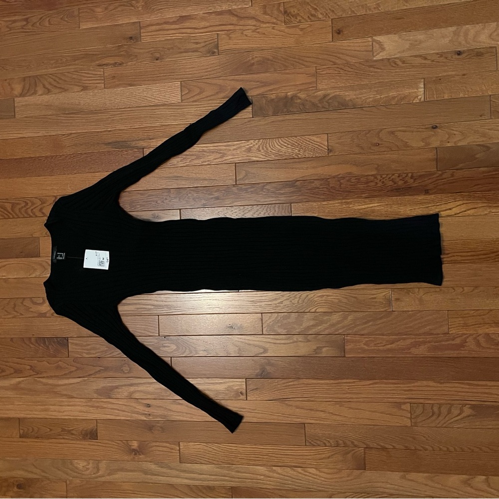 Black Ribbed Long Sleeve Dress Women Size M